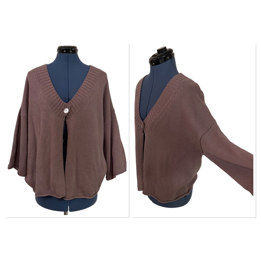 Poetry Taupe Cotton Knit Single Button Dolman Cardigan Sweater Minimalist 1X NEW